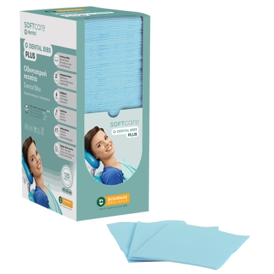 Dental Bibs Soft Care Plus 3ply with dispenser light blue ( 125 pcs)