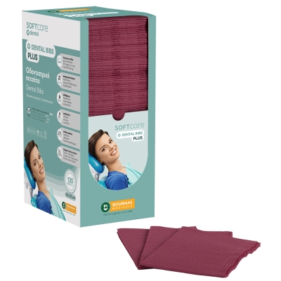 Dental Bibs Soft Care Plus 3-слойные с дозатором бордовый ( 125 шт.)