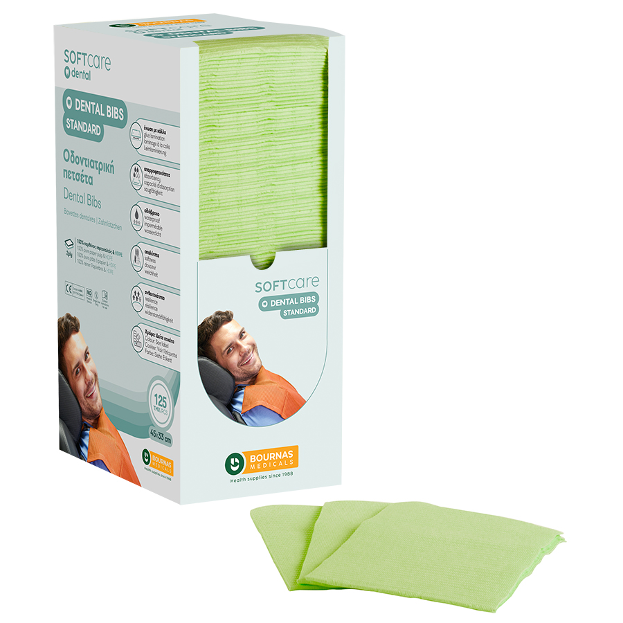 Dental Bibs Soft Care Standard 2-слойные с дозатором, зеленые (4 x 125 шт.)