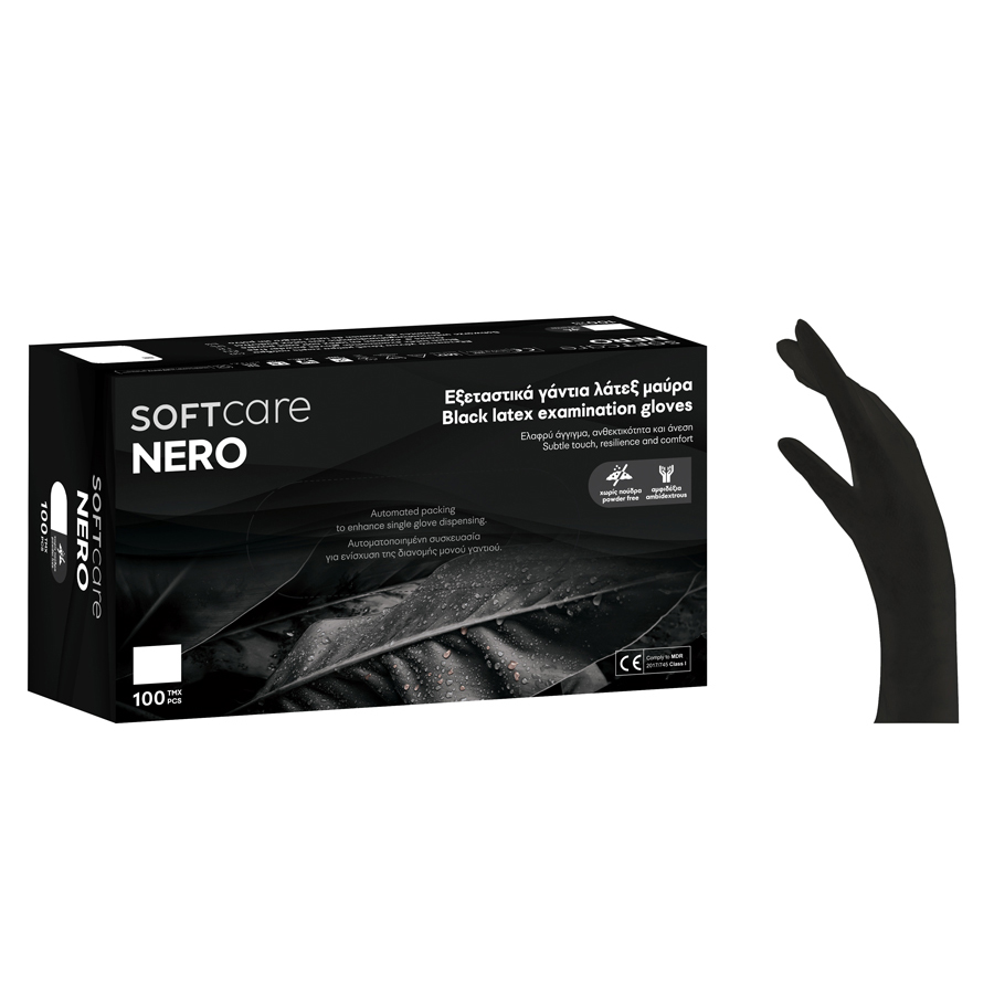 Gloves Latex Soft Care NERO powder free - Black (100pcs)