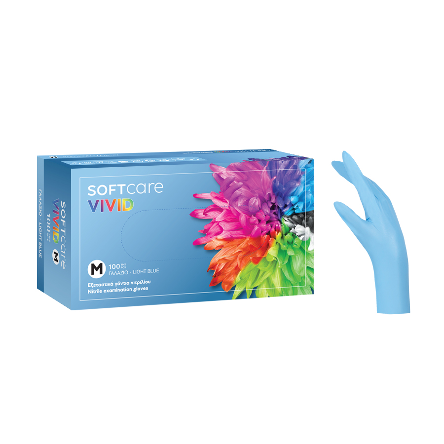 Нитриловые перчатки Soft Care Vivid - Голубые (100шт)