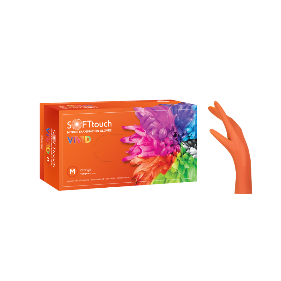 Soft Care Vivid Nitrile Gloves - Orange (100pcs)