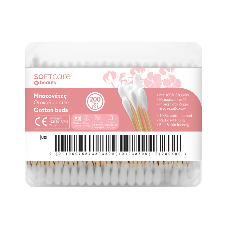 Cotton Buds Soft Care 200 pcs - Wooden stick