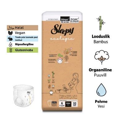 Sleepy Ecologic XL Püksmähkmed Lastele (32tk)