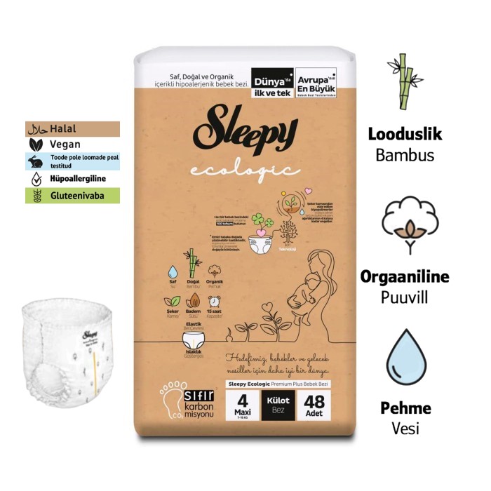 Sleepy Ecologic Maxi Püksmähkmed Lastele  (48tk)