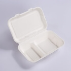 Two compartment bagasse clamshell box (230 x 152 mm), 50 pcs per pack