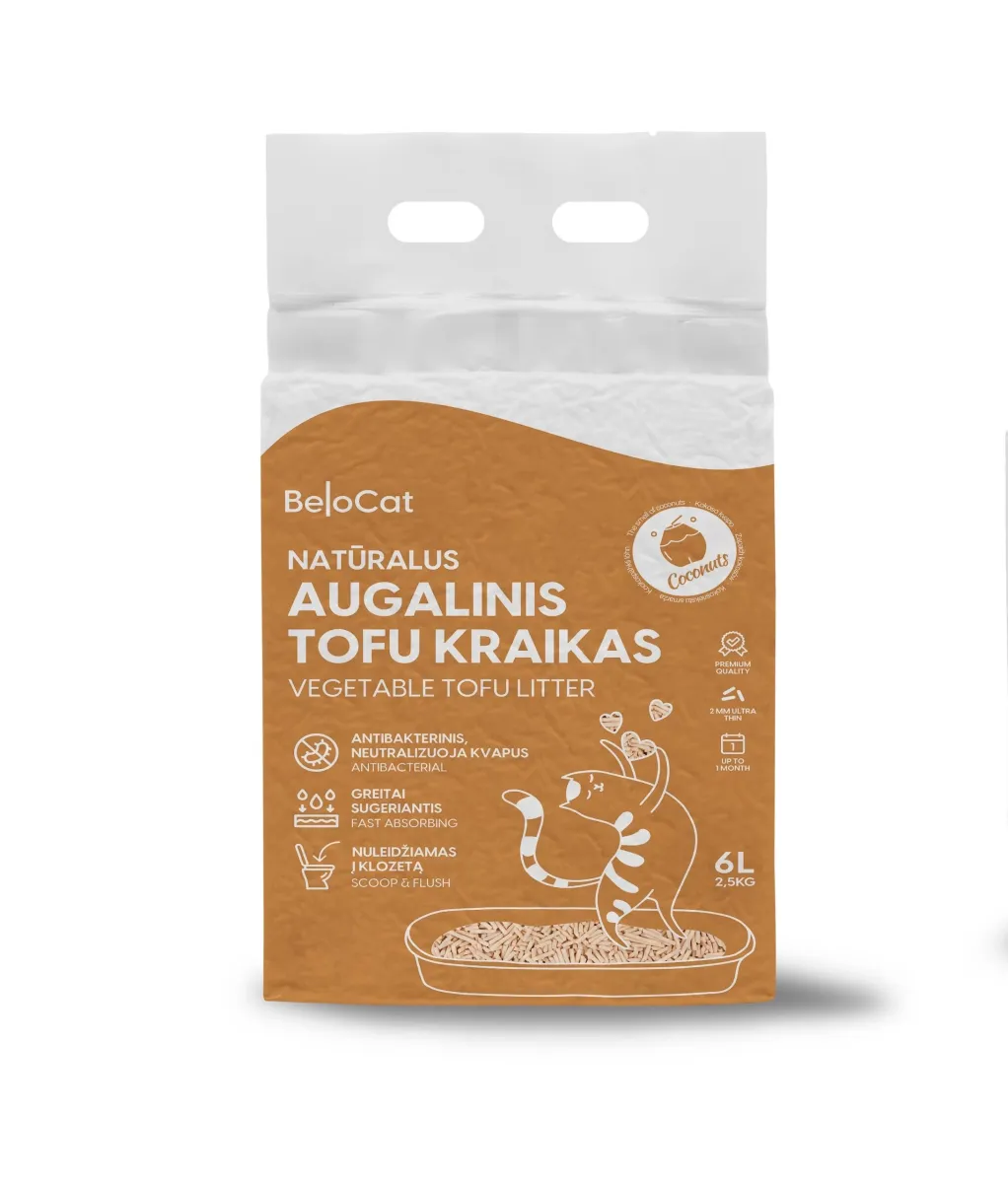 “Belocat” TOFU Cat Litter, 6 L / 2.5 kg (Coconut), 100% Natural