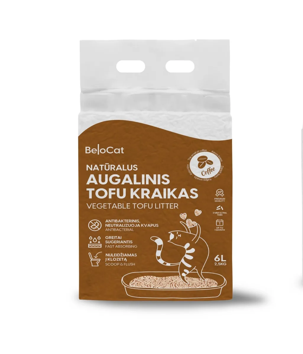 Наполнитель для кошачьего туалета «Belocat» TOFU, 6 л / 2,5 кг (кофе), 100% натуральный