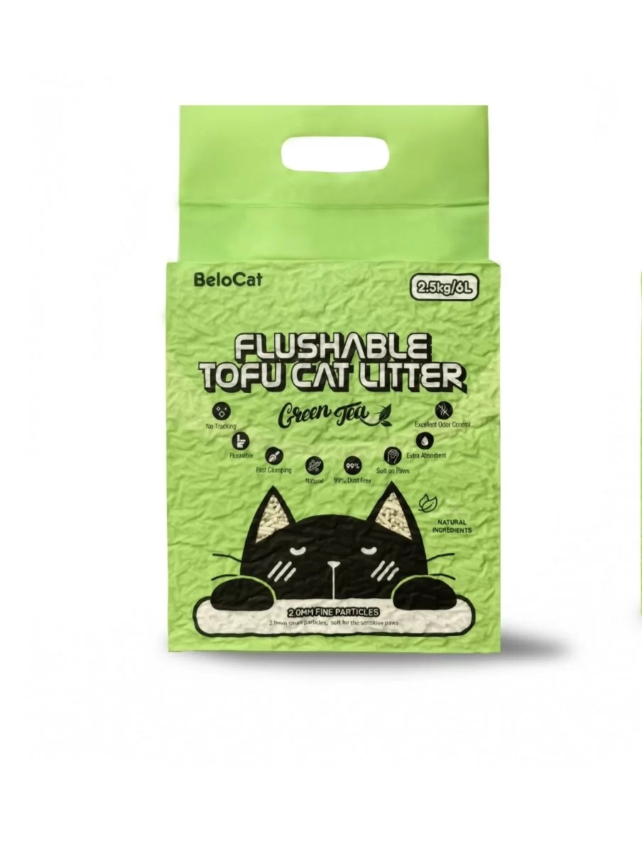 Наполнитель для кошачьего туалета «Flushable» TOFU, 6 л / 2,5 кг (зелёный чай), 100% натуральный