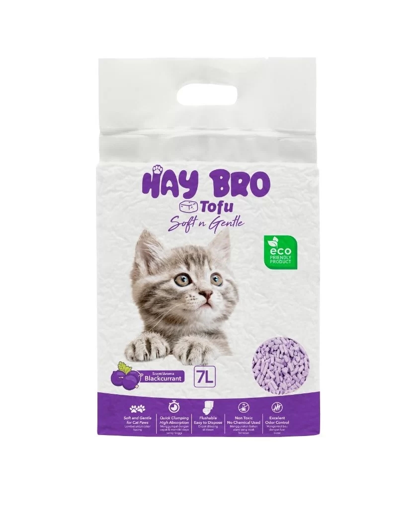 TOFU kassiliiv kassidele „HayBro“ 7 l / 2,5 kg (must sõstar), 100% naturaalne