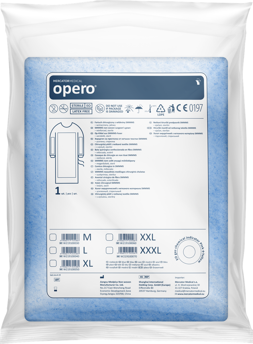 opero Surgical gown made of SMMMS nonwoven fabric, reinforced, sterile