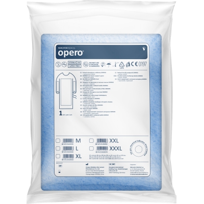 opero Surgical gown made of SMMMS nonwoven fabric, reinforced, sterile