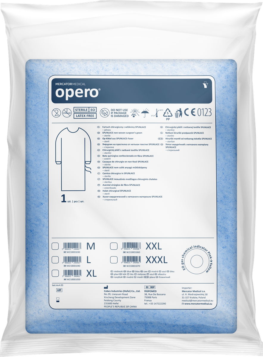 opero Surgical gown of SPUNLACE nonwoven fabric, sterile